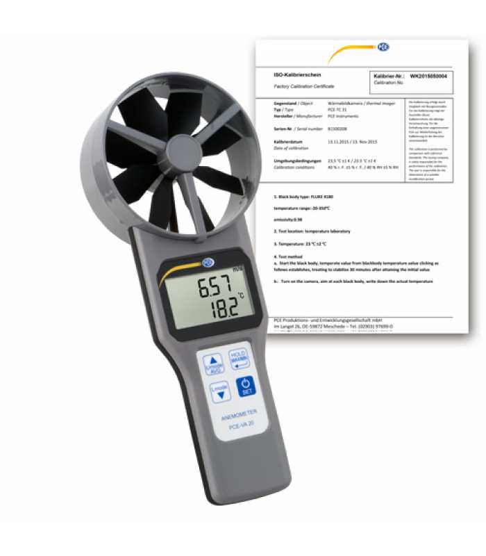PCE Instruments PCE-VA 20 [PCE-VA 20-ICA] Multifunction Air Velocity Meter w/ ISO Calibration Certificate
